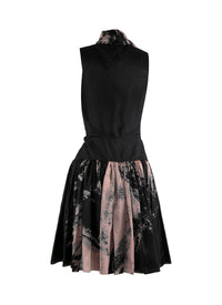 Silk floral print flared dress - Black & Flesh