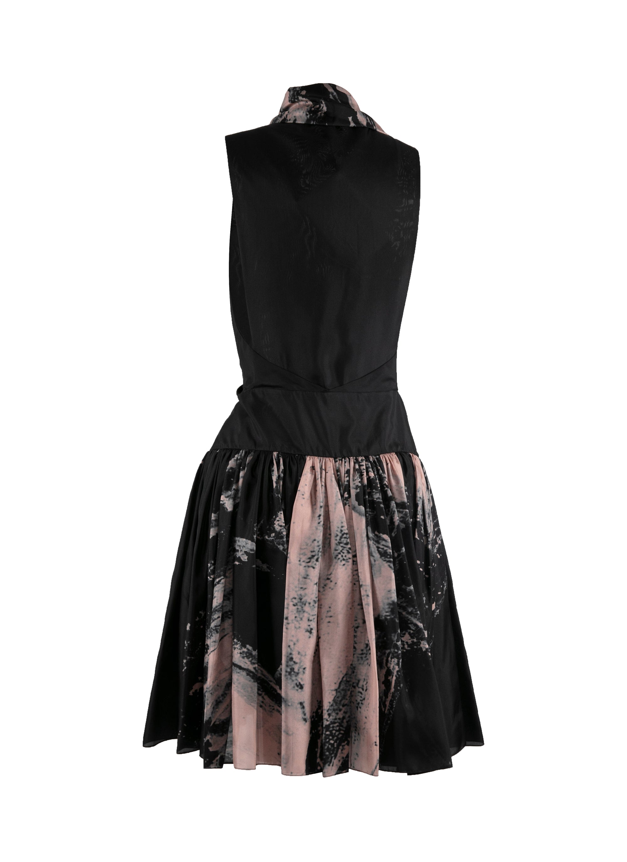 Silk floral print flared dress - Black & Flesh