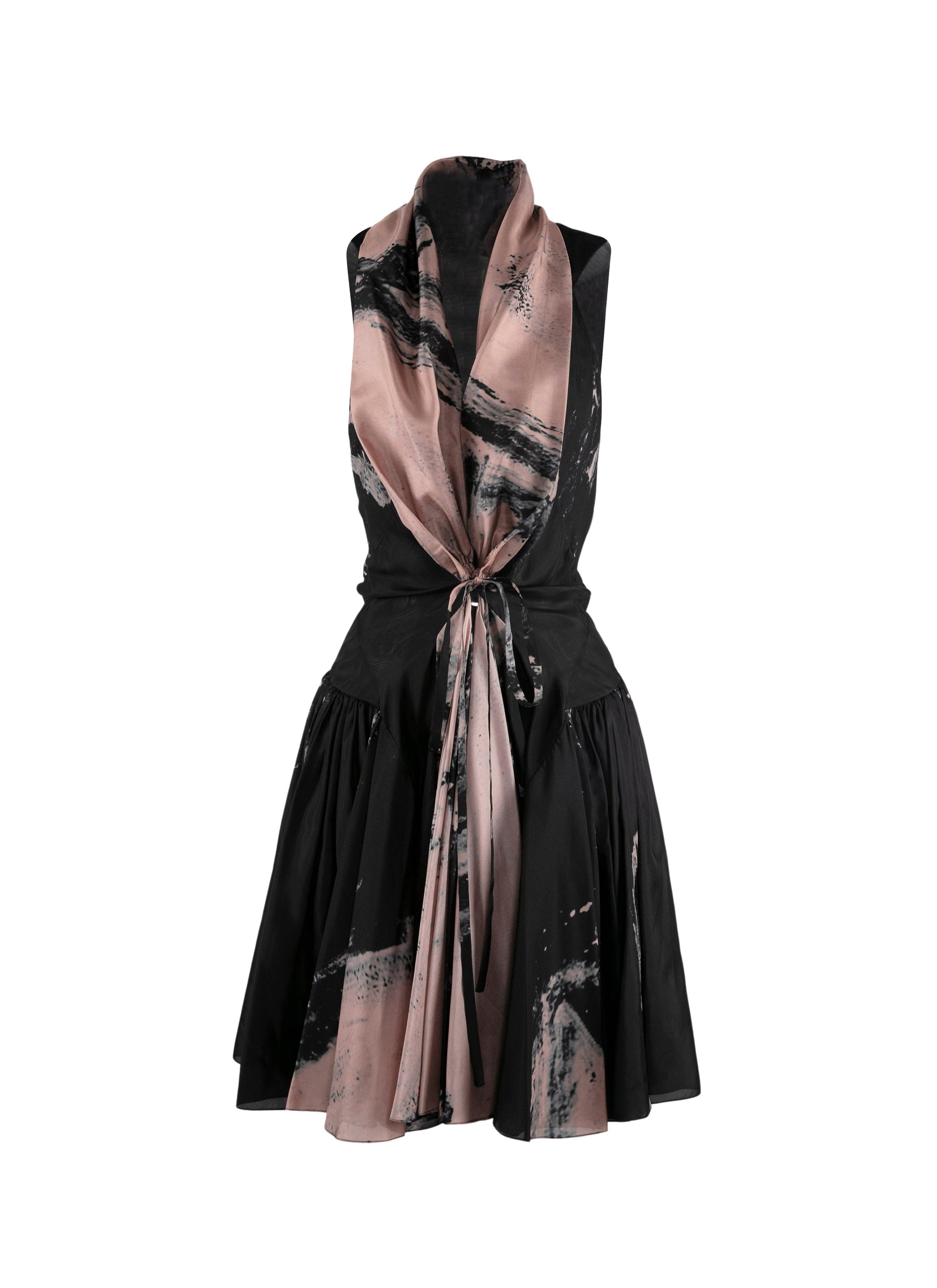 Silk floral print flared dress - Black & Flesh