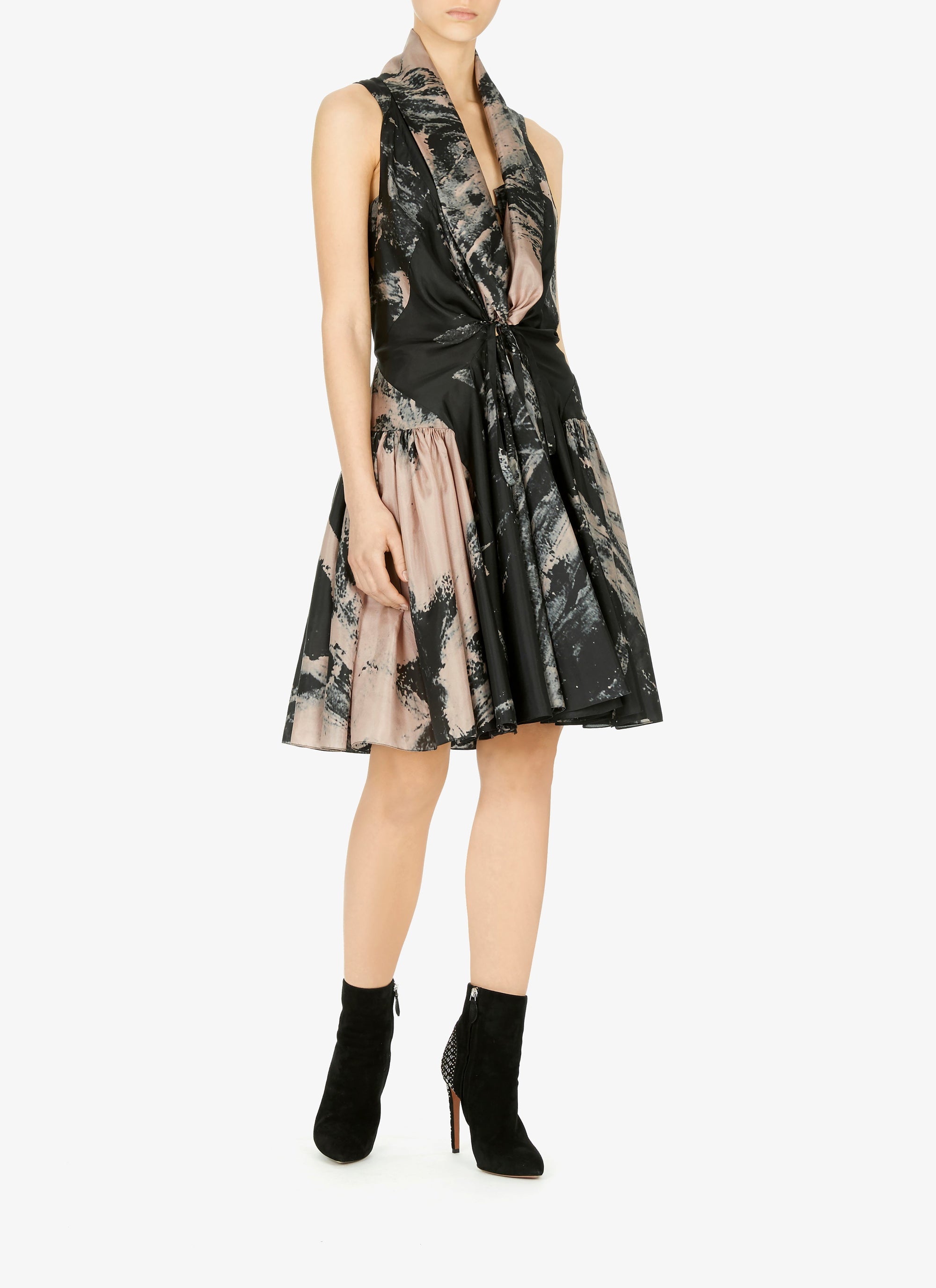 Robe évasée à imprimé floral en soie - Bleu & Chair