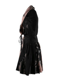 Silk floral print flared dress - Black & Flesh