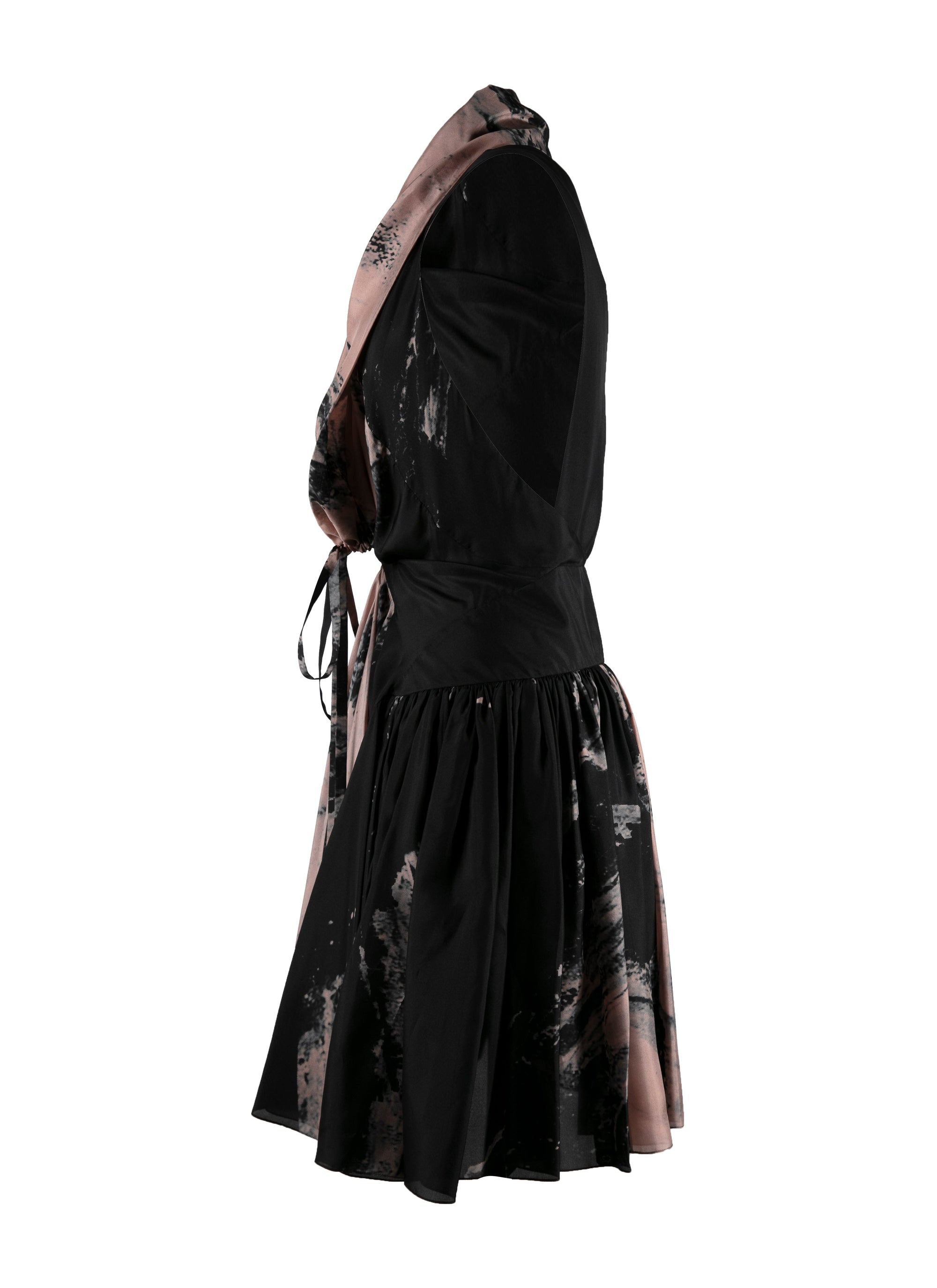 Silk floral print flared dress - Black & Flesh