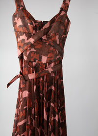 Robe longue sans manches ceinturée en soie - Rose & Rouge