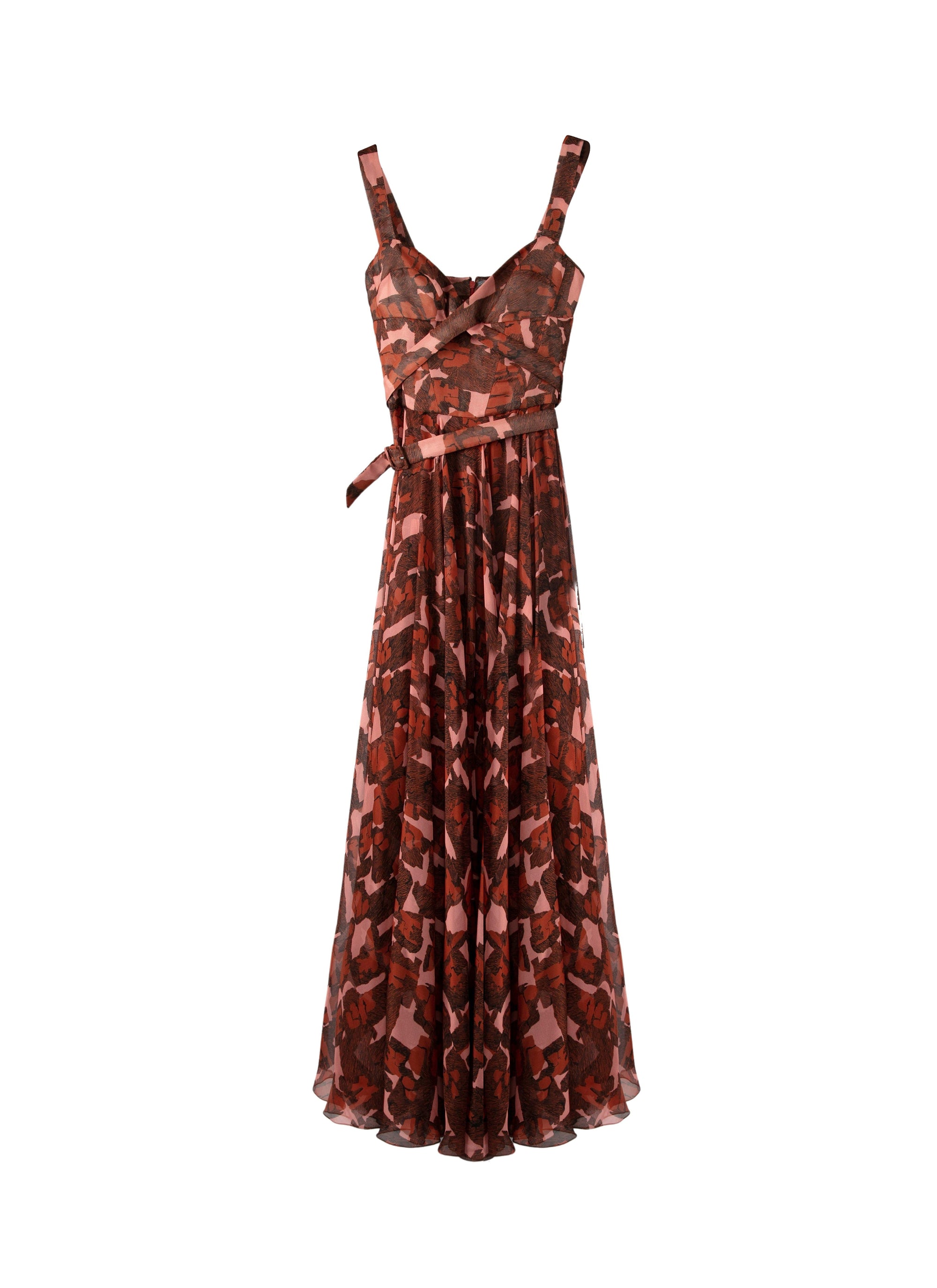 Robe longue sans manches ceinturée en soie - Rose & Rouge