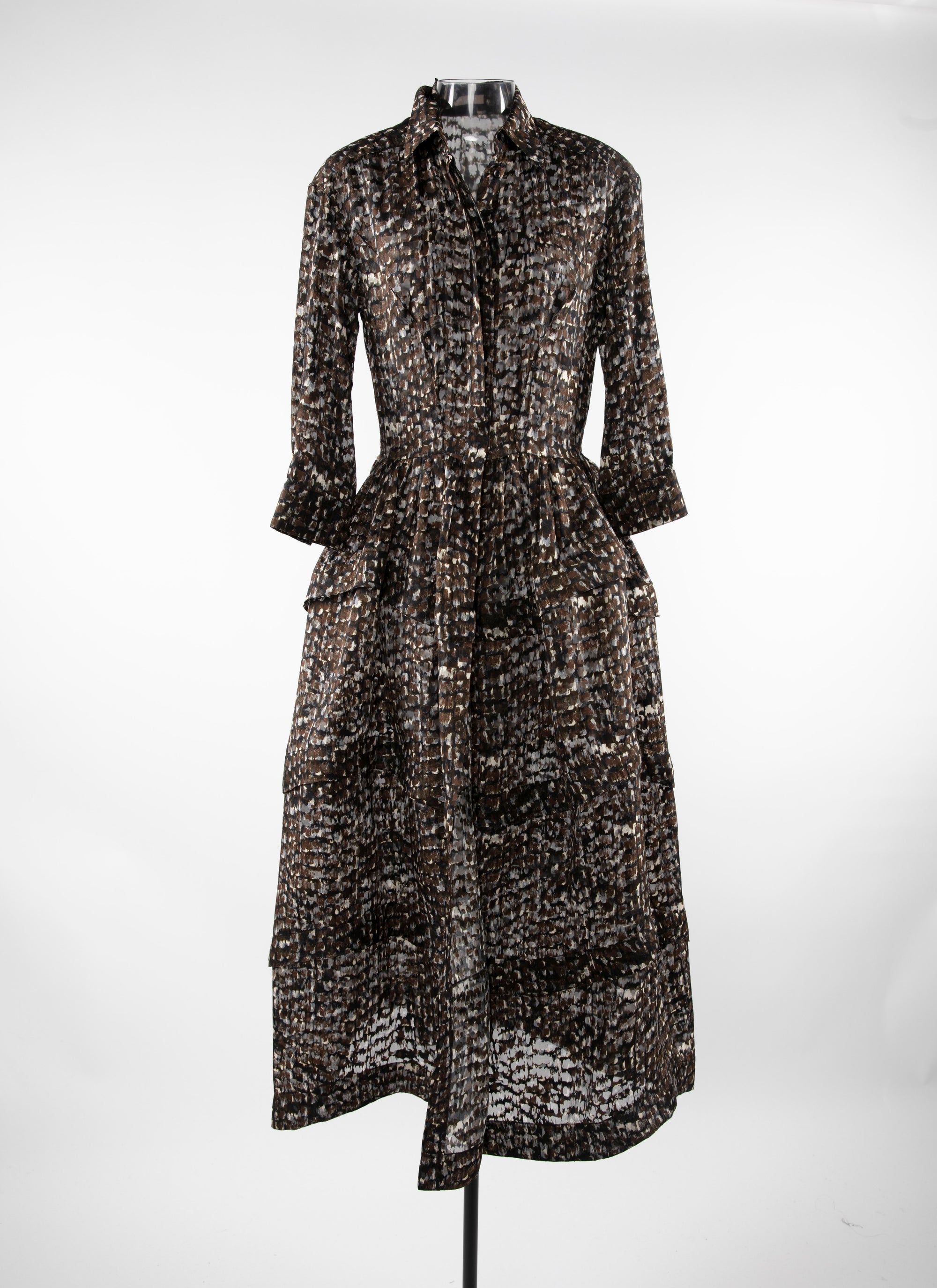 Robe chemise longue imprimée - Kaki & Noir