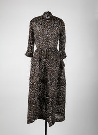 Robe chemise longue imprimée - Kaki & Noir