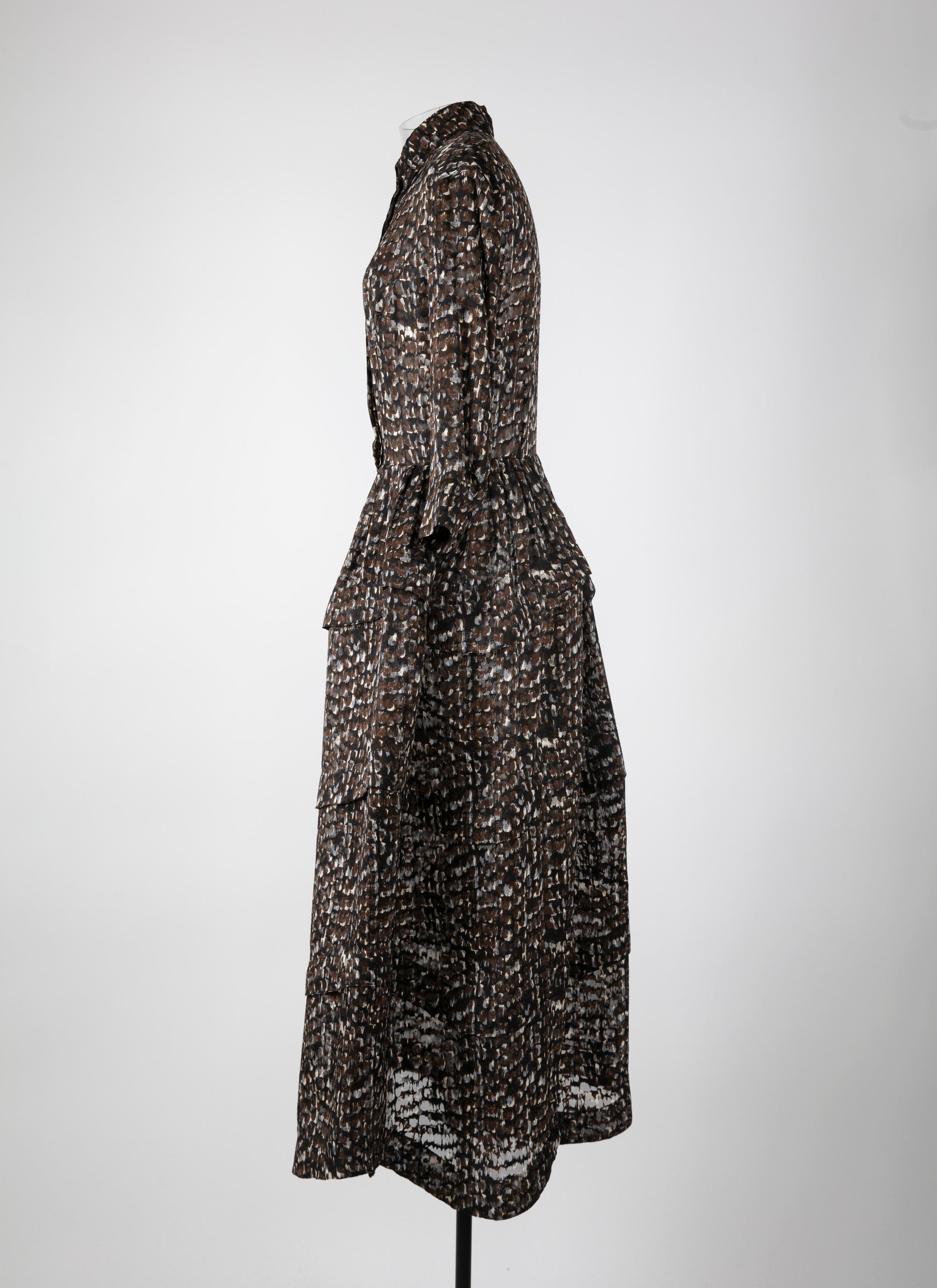 Robe chemise longue imprimée - Kaki & Noir