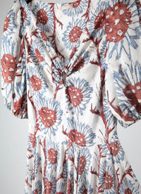 Silk balloon sleeved maxi dress - White & Grey Blue