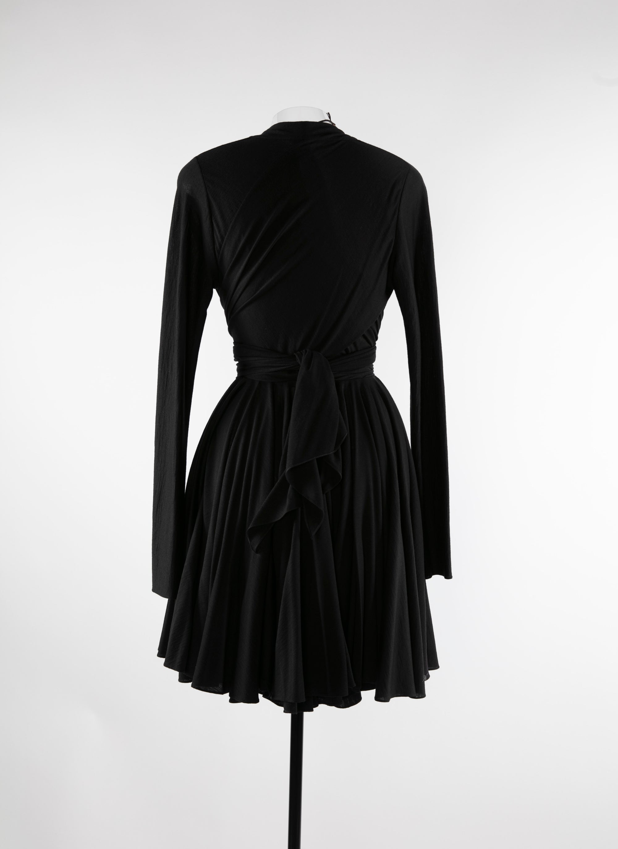 Tie waist short dress in wool - Black intense