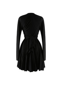 Robe courte nouée à la taille en laine - Noir