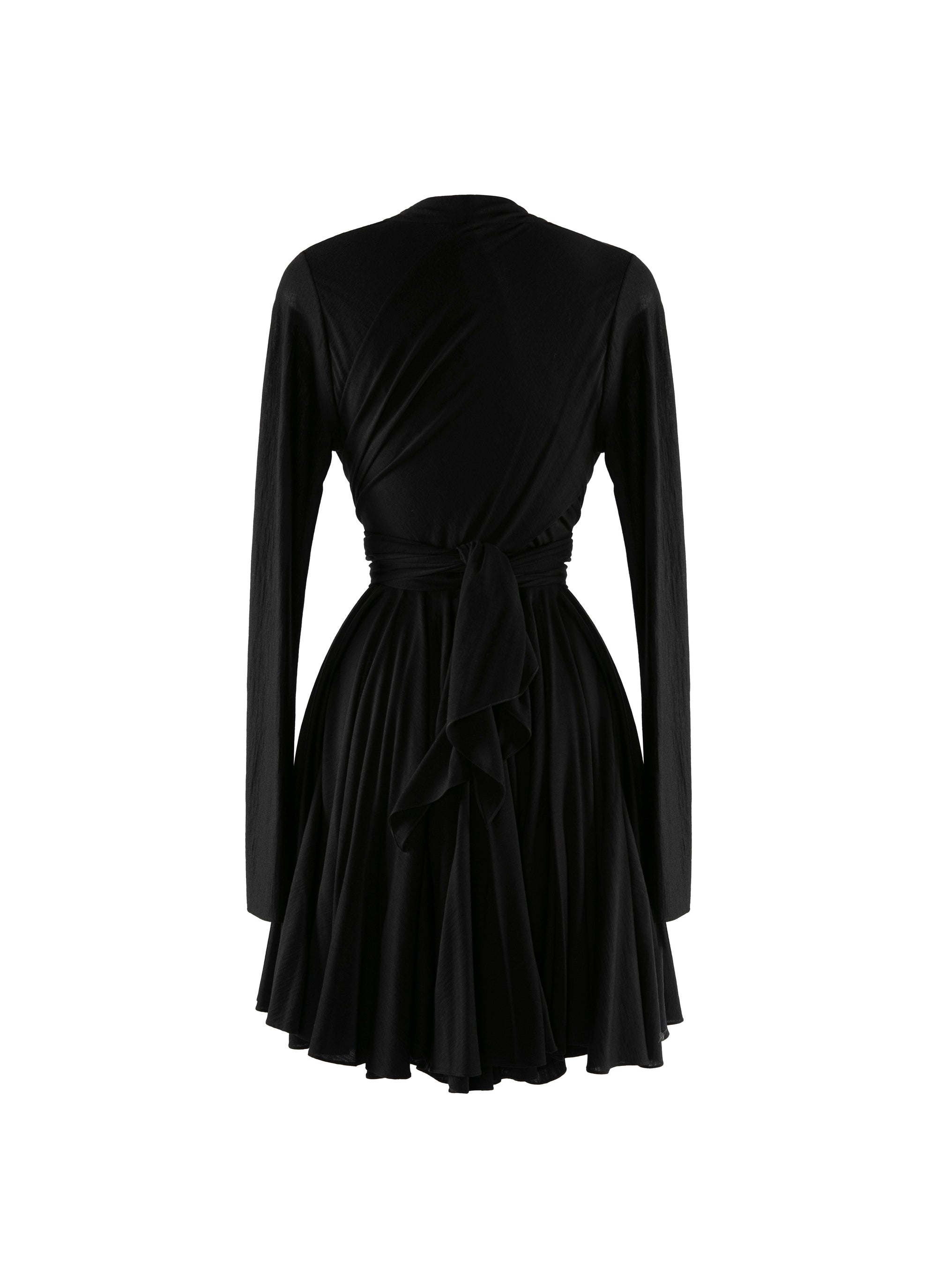 Robe courte nouée à la taille en laine - Noir