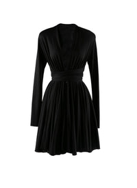 Tie waist short dress in wool - Black intense