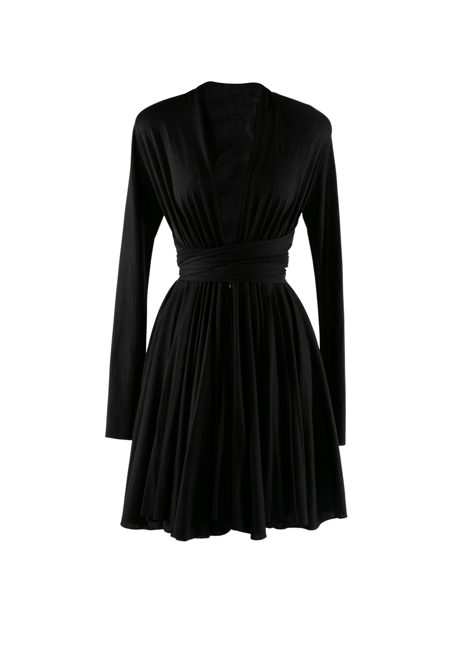 Robe courte nouée à la taille en laine - Noir
