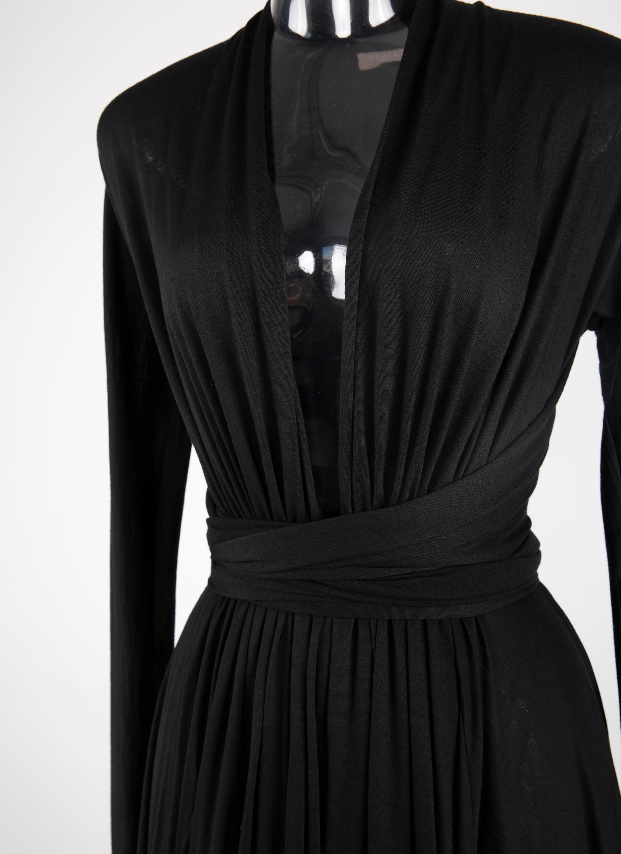 Long dress with long sleeves in wool - Black intense
