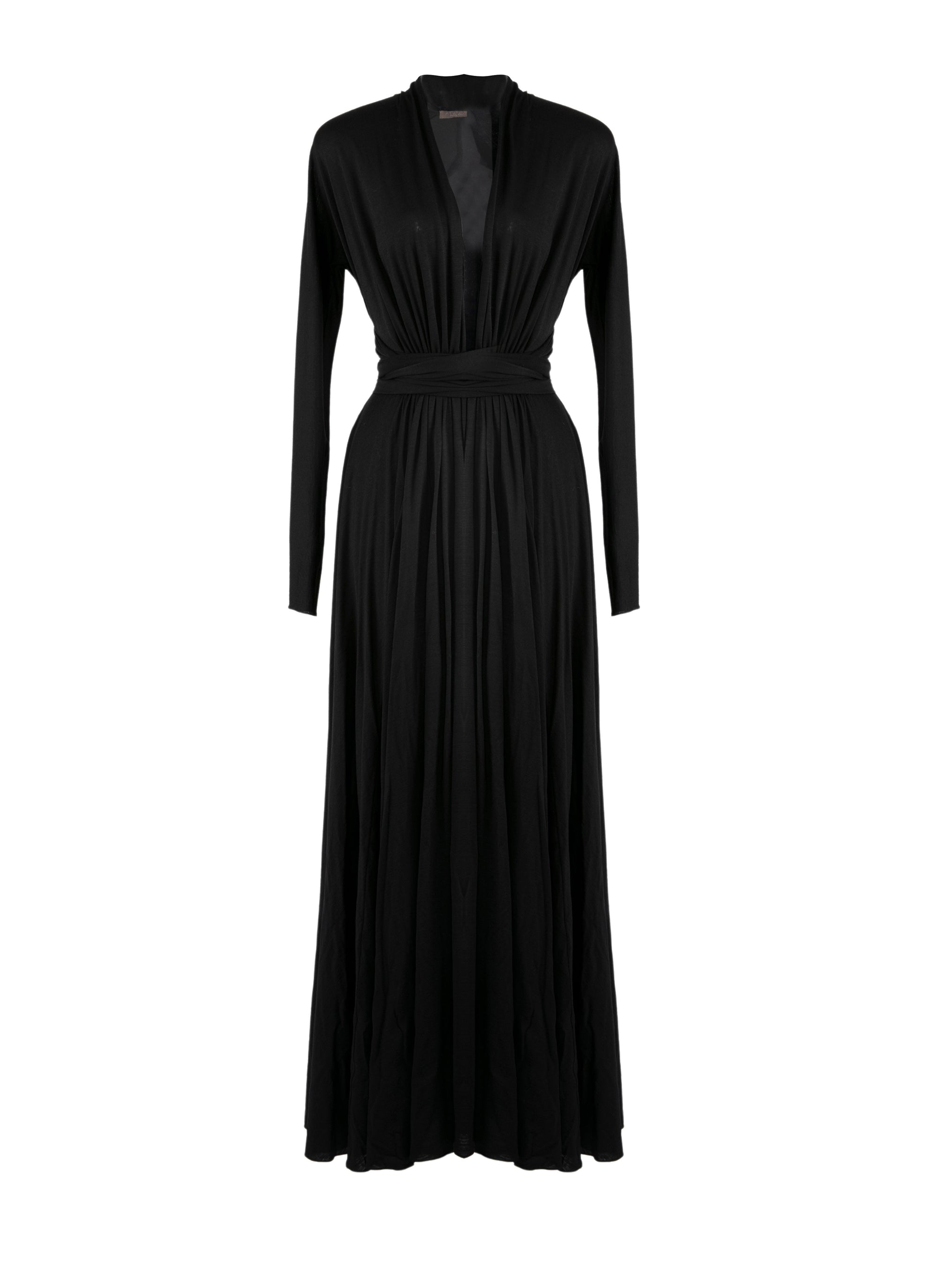 Long dress with long sleeves in wool - Black intense