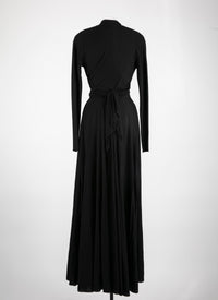 Long dress with long sleeves in wool - Black intense