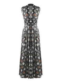 Robe longue à col en v profond en soie - Ivoire & Noir