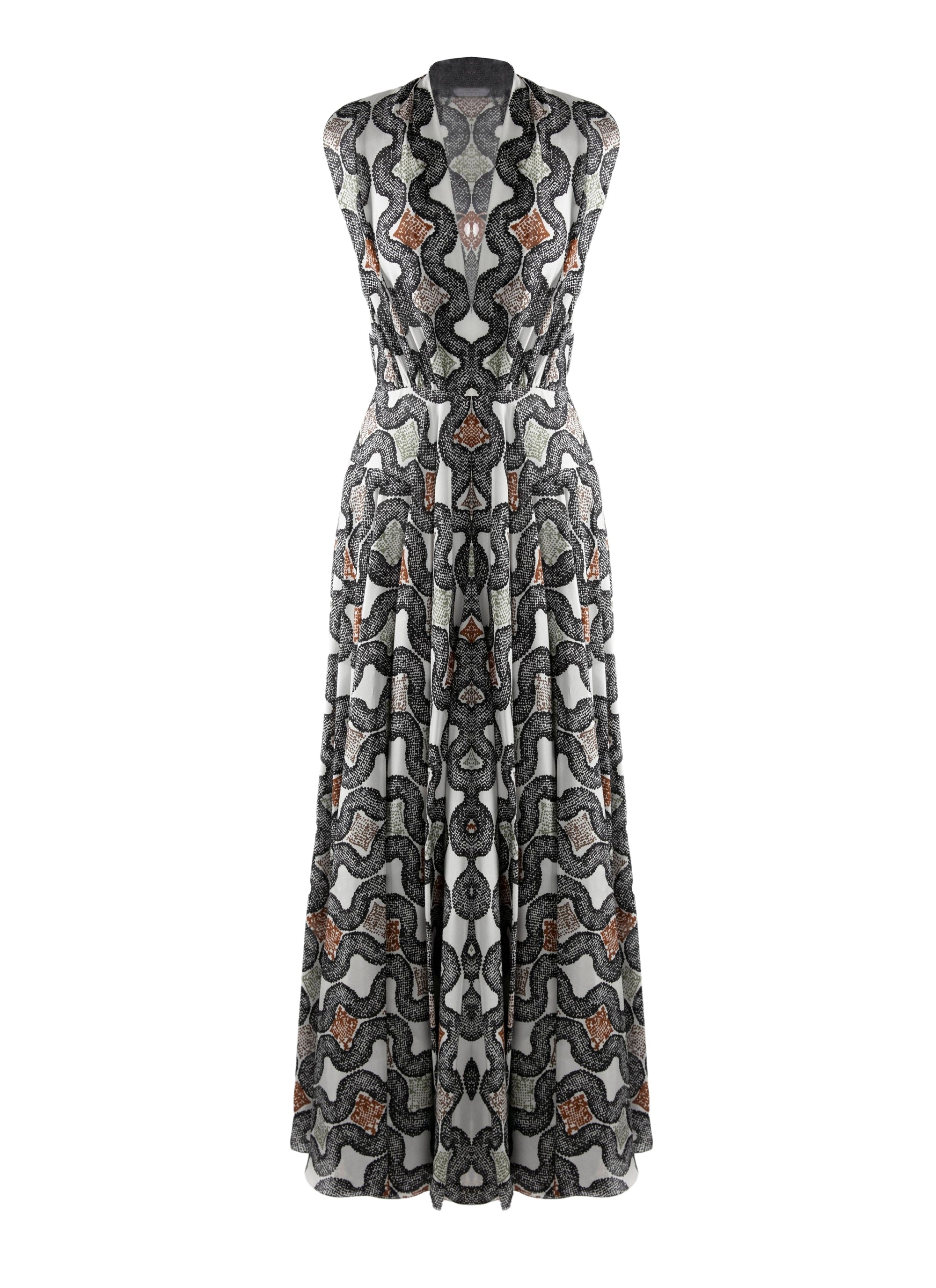 Robe longue à col en v profond en soie - Ivoire & Noir