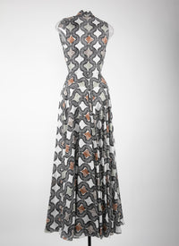 Robe longue à col en v profond en soie - Ivoire & Noir