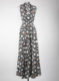 Robe longue à col en v profond en soie - Ivoire & Noir
