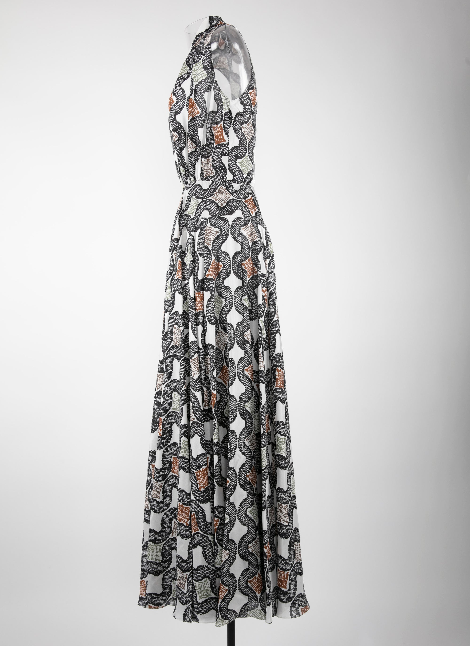 Robe longue à col en v profond en soie - Ivoire & Noir
