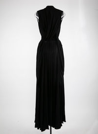 Long sleeveless dress with zip collar - Black intense