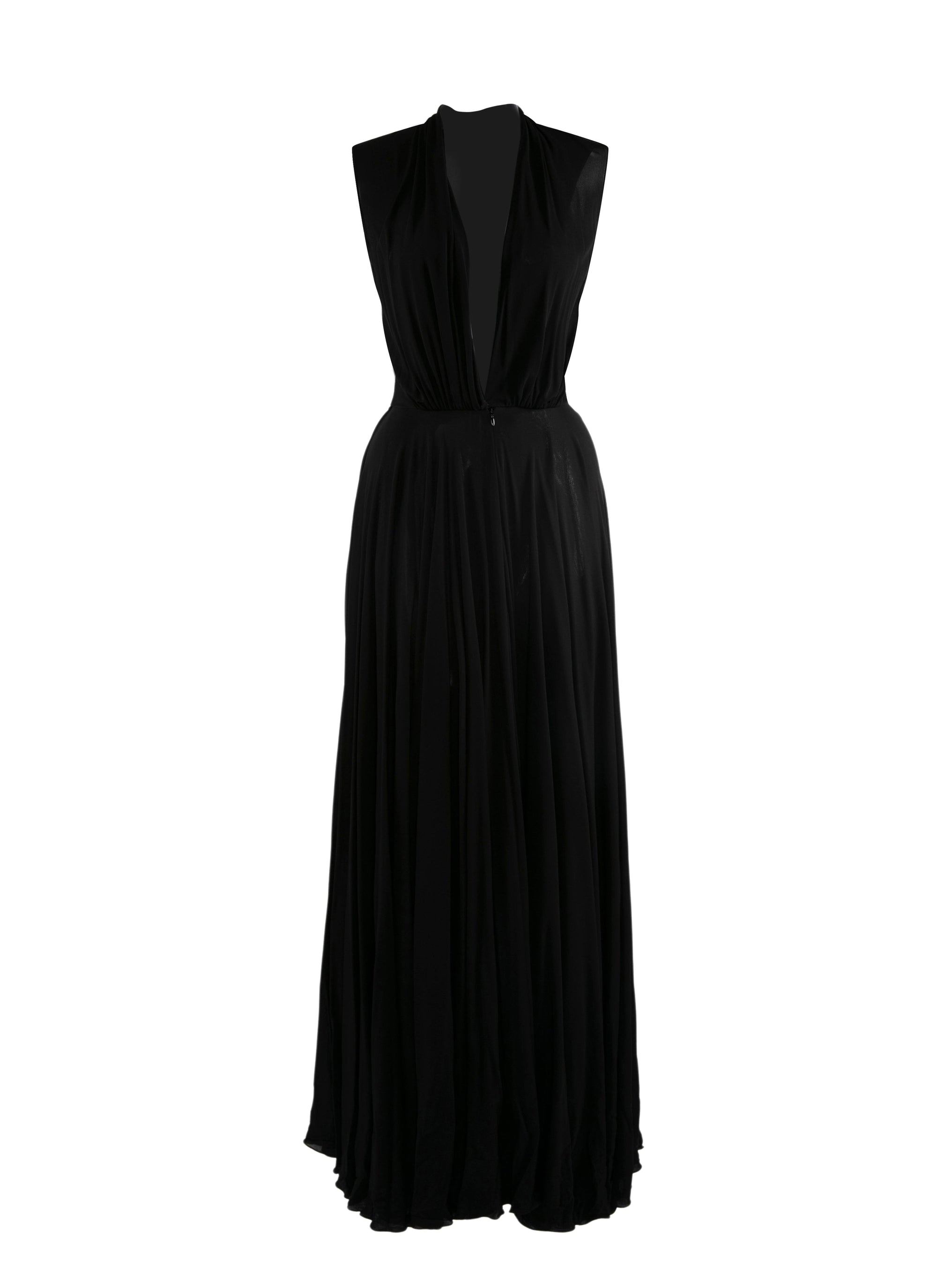 Long sleeveless dress with zip collar - Black intense