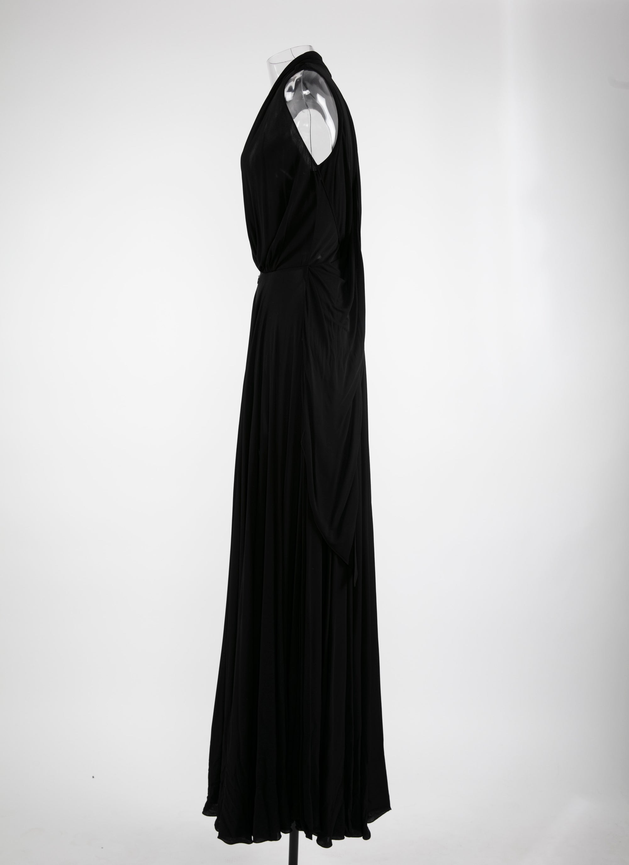 Long sleeveless dress with zip collar - Black intense