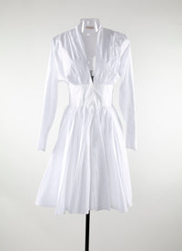 Flared short dress with fitted long sleeves - White
