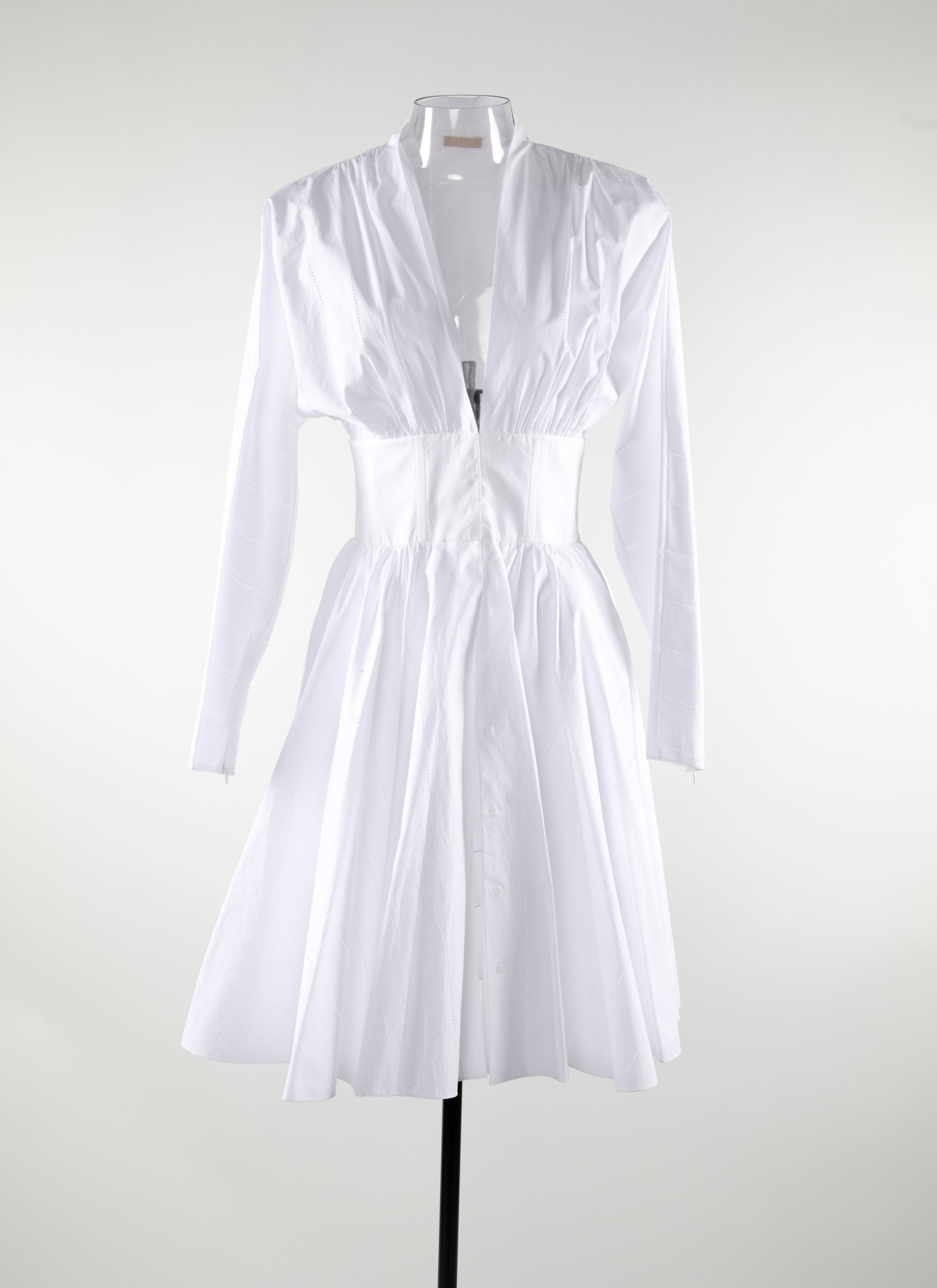 Flared short dress with fitted long sleeves - White