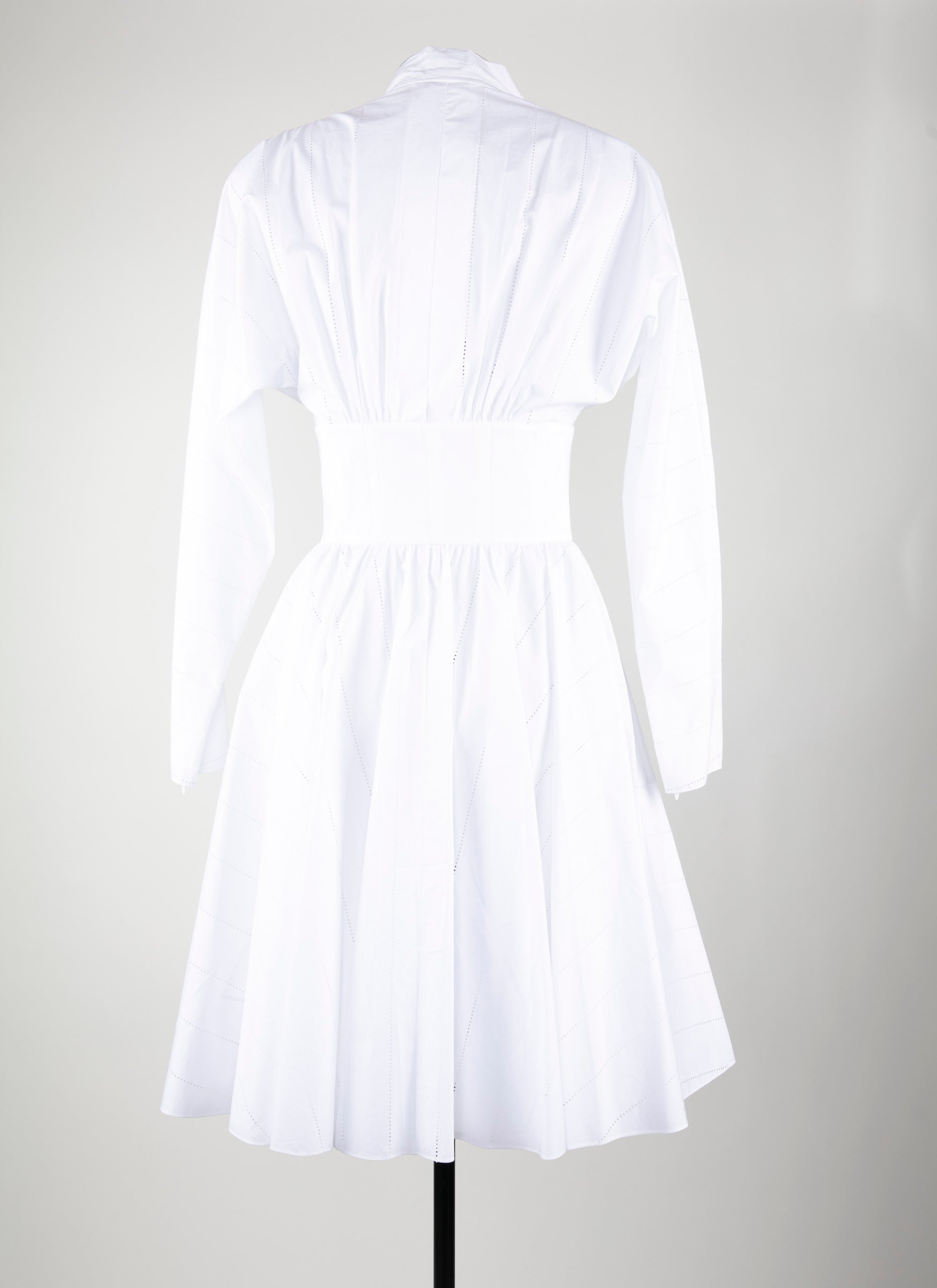 Flared short dress with fitted long sleeves - White