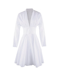 Flared short dress with fitted long sleeves - White