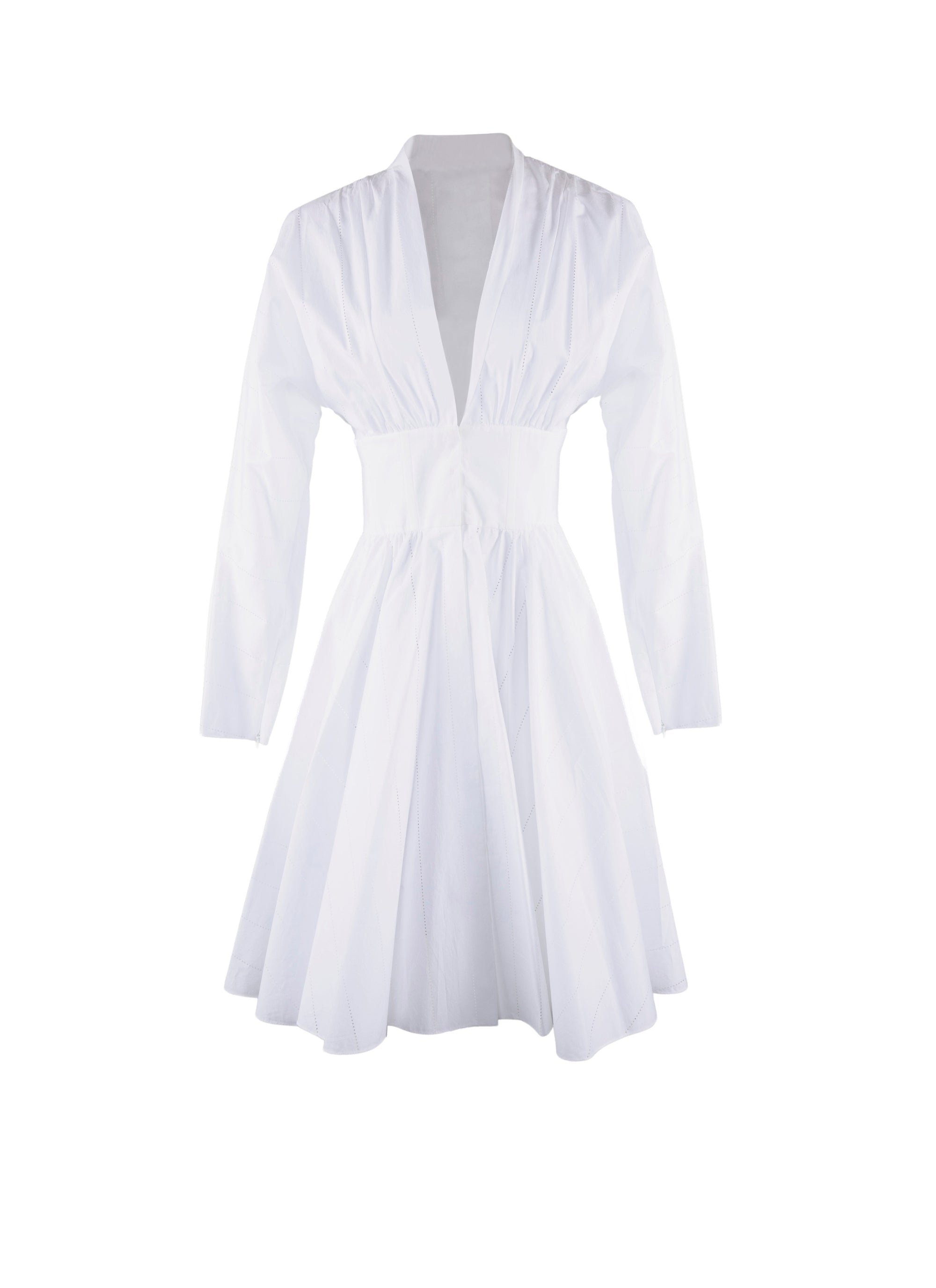 Flared short dress with fitted long sleeves - White