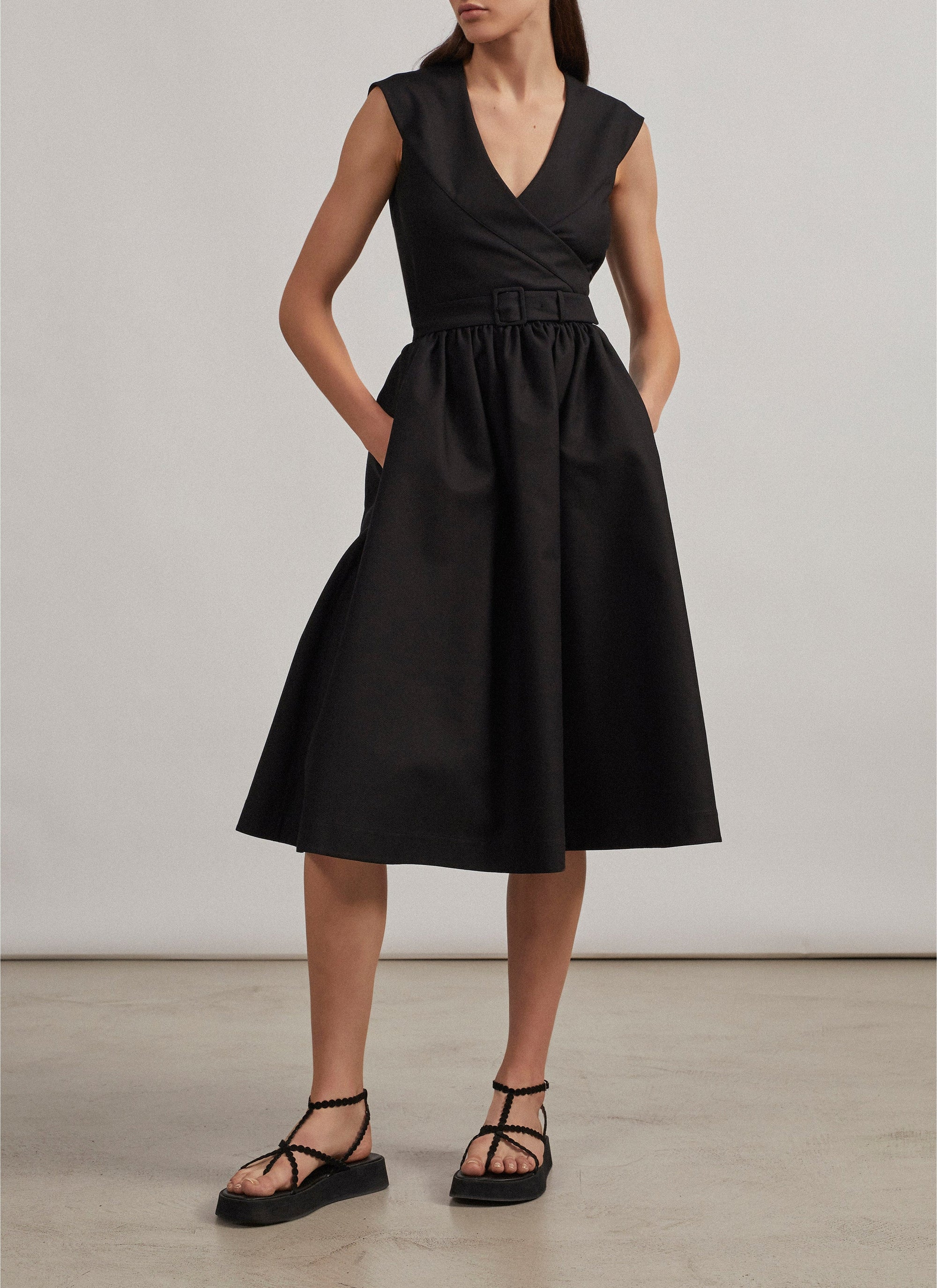 Robe plissée à effet cache-cœur - Noir