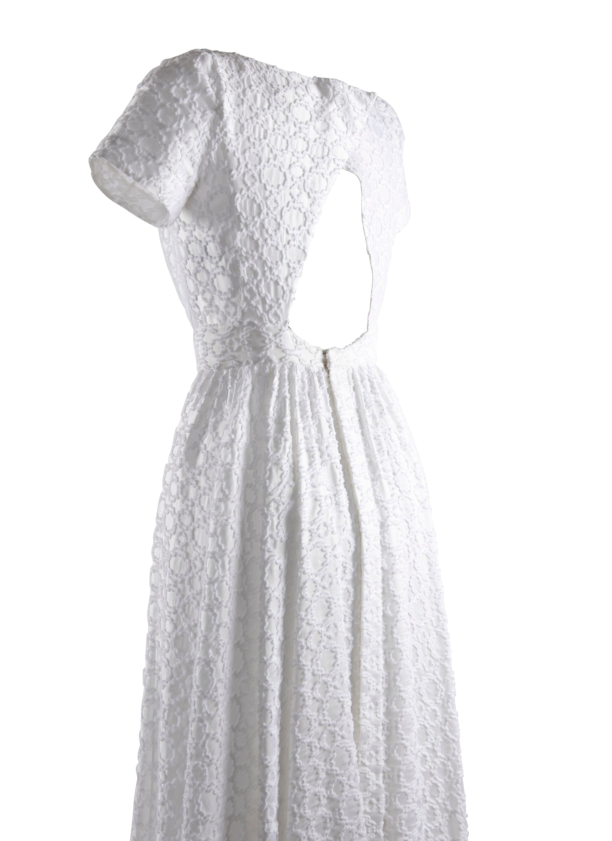 Robe longue à manches courtes dos nu en soie - Blanc