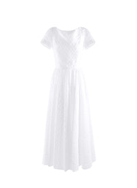 Robe longue à manches courtes dos nu en soie - Blanc