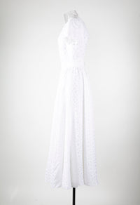 Short-sleeved halter maxi dress in silk - White