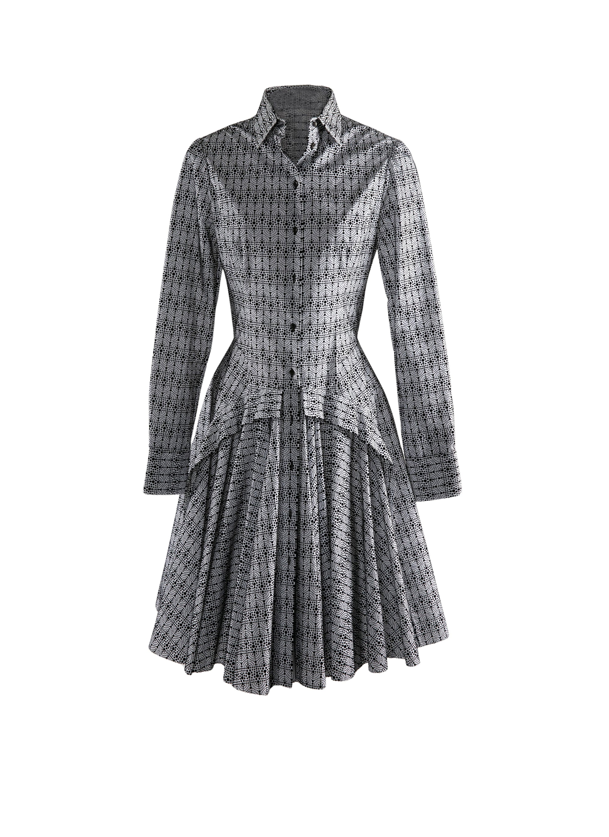 Printed short shirt dress - White & Black