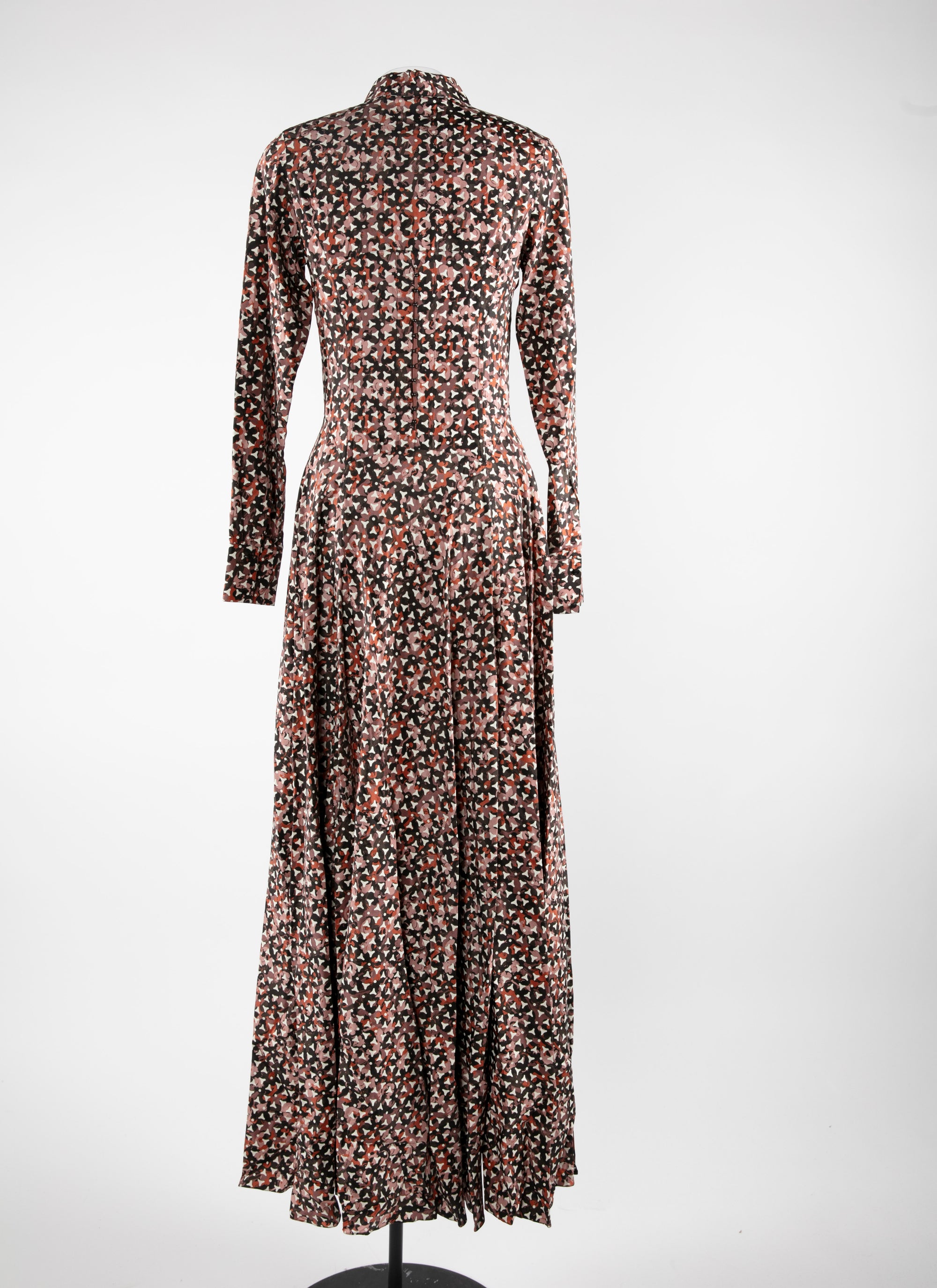 Robe longue en soie imprimée évasée - Kaki & Bois de Rose