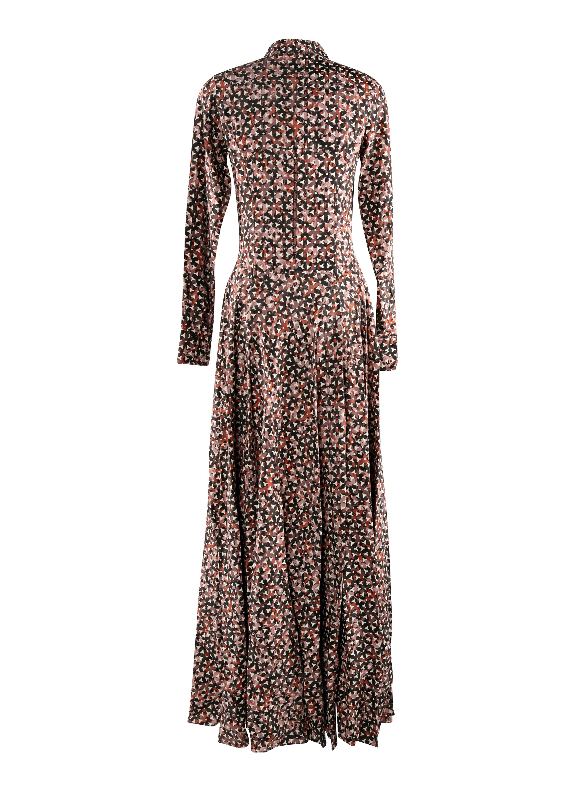 Flared printed silk maxi dress - Khaki & Bois de Rose