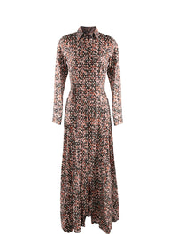 Flared printed silk maxi dress - Khaki & Bois de Rose