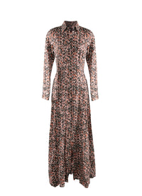 Robe longue en soie imprimée évasée - Kaki & Bois de Rose