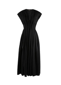 Robe longue à manches courtes en laine - Noir