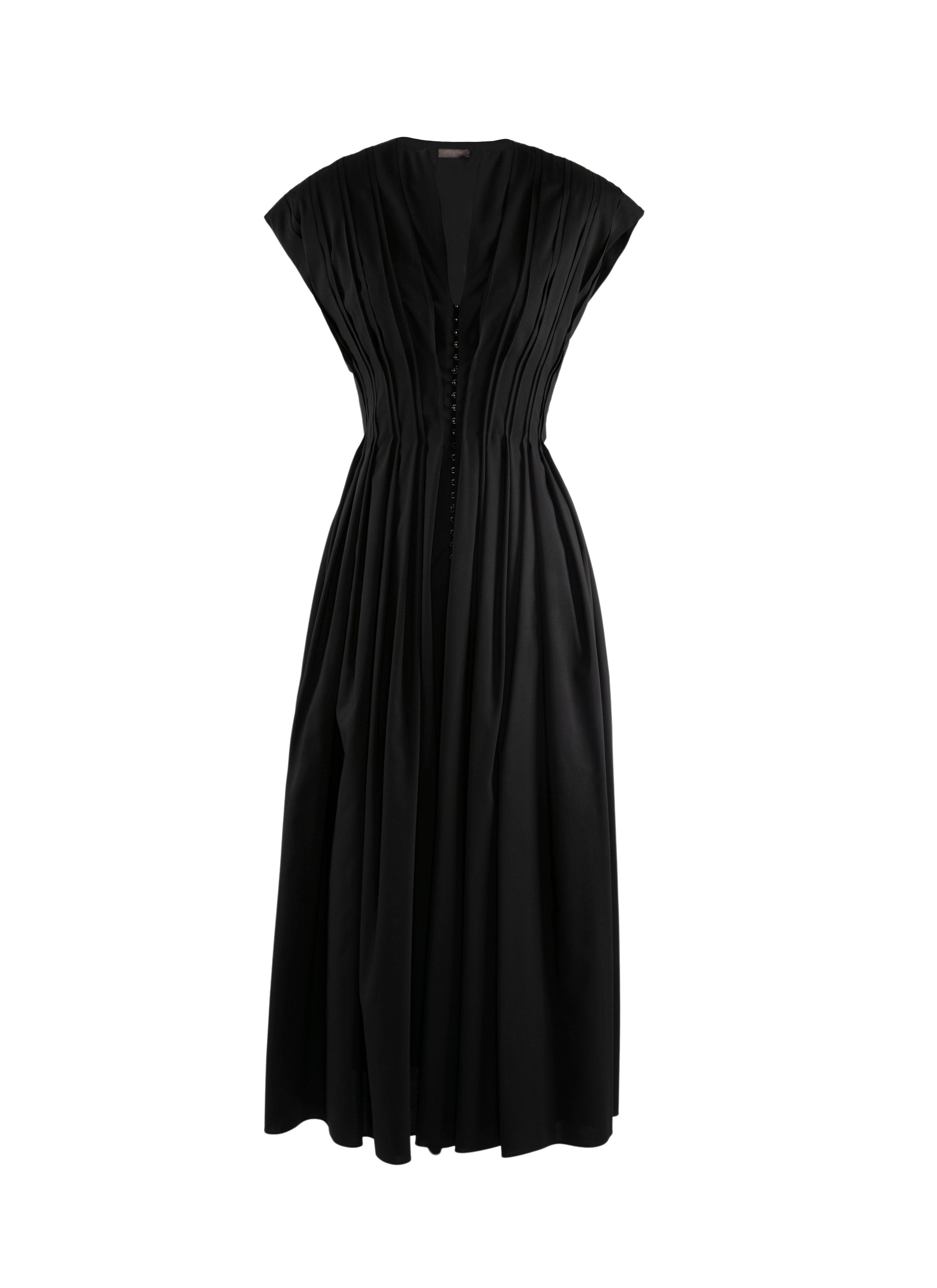 Robe longue à manches courtes en laine - Noir