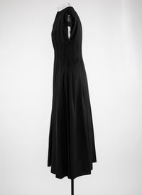 Robe longue à manches courtes en laine - Noir