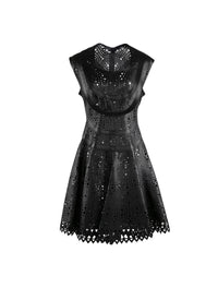 Sleeveless regular dress in leather - Black intense