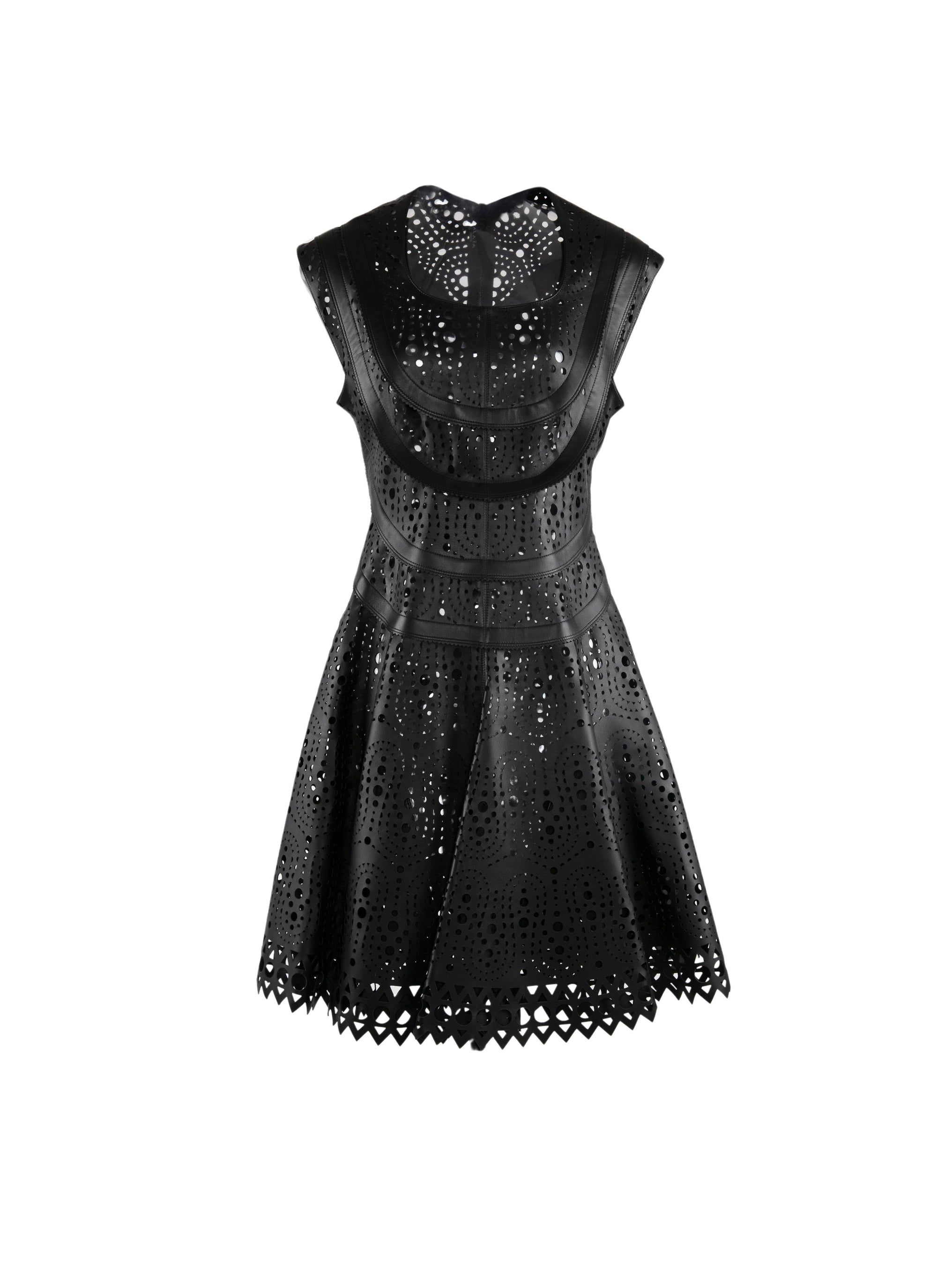 Sleeveless regular dress in leather - Black intense