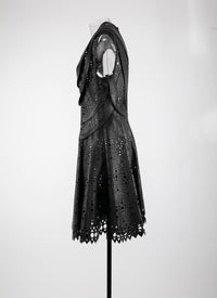 Sleeveless regular dress in leather - Black intense