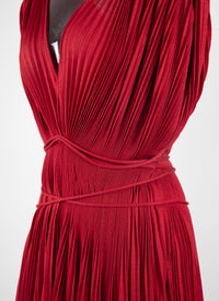 Belted sleeveless pleated maxi dress - Red