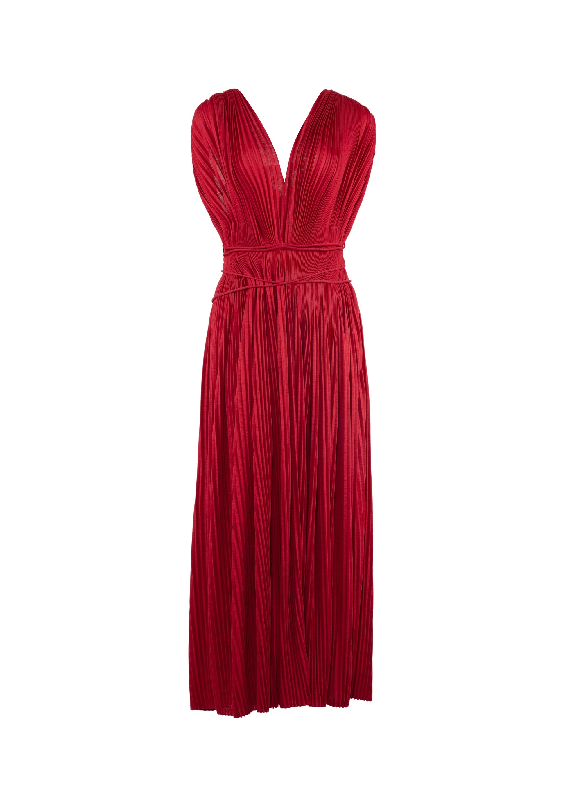 Belted sleeveless pleated maxi dress - Red